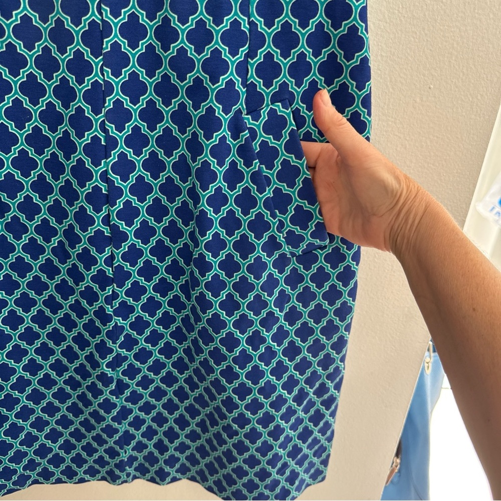 Lands' End Blue and Green Geometric Midi Dress - Picture 5 of 11